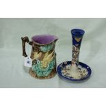 A Carlton Ware Circular Based Floral Decorated Candlestick Together With A Staffordshire Pottery
