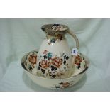 A Staffordshire Pottery Floral Transfer Decorated Wash Jug And Basin