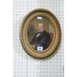 An Oval Format Oil On Card Victorian School Portrait Study Of A Gentleman