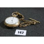 A Gents Gold Plated Pocket Watch Together With A Rolled Gold Albert Chain