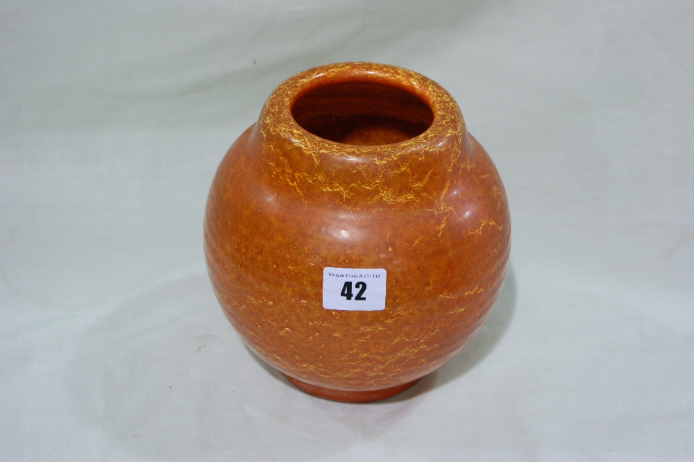 A Circular Based Orange Ground Royal Lancastrian Vase, 7" High