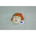 An Art Deco Czech Manufacture Lady Wall Mask, 4"