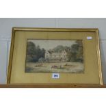 19th Century School Water Colour, Study Of A Country House With Cattle To The Foreground, Titled