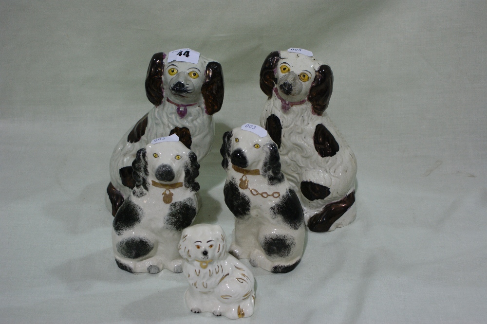 Five Staffordshire Pottery Seated Dogs