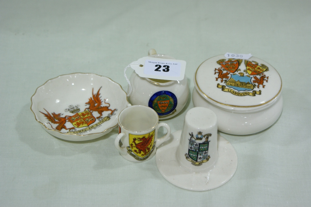 Five W H Goss Crested China Pieces With Welsh Crests