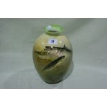 A Royal Doulton Flambe Ware Circular Based Vase Painted With Fish Amongst Reeds, Signed A Eaton, 9