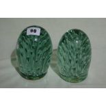 Two Green Glass Dump Door Stops