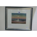 Keith Andrew, Water Colour Titled "Sunset Aberffraw" Signed