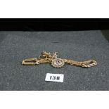 A Nine Carat Gold Fancy Link Albert Chain Together With A Silver Gilt Pendant Fob, Approx 45 Grams