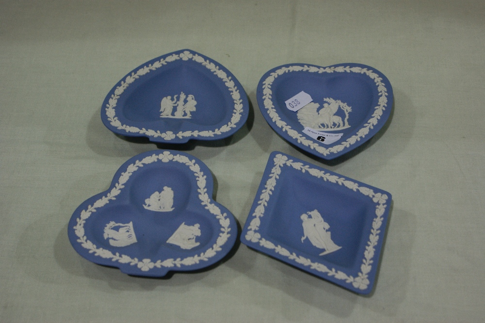 A Set Of Four Card Suit Shaped Wedgwood Blue Jasper Ware Pin Dishes