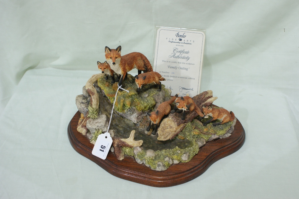 A Limited Edition Border Fine Arts Group Of Foxes Titled "Family Outing" Together With Certificate