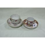 A 19th Century Mandarin Pattern Cup And Saucer With Figural Panels With Three Oriental Tea Bowls And