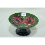 A Circular Based Green And Blue Ground Moorcroft Pottery Raised Fruit Stand With Floral