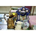 A Large Copper Lustre Decorated Milk Jug, And Edwardian Pottery Mantle Clock Case And Further