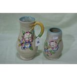 Two Clarice Cliff Moulded Pottery Jugs With Floral Decoration