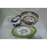 An Arthur Wood Green Lustre Glazed Serving Dish Together With A Real Old Willow Pattern Milk Jug