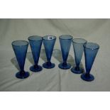 A Set Of Six Early 20th Century Blue Tinted Spiral Twist Wine Glasses