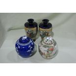 A Pair Of Early 20th Century Satsuma Pottery Baluster Vases Together With Two Ginger Jars And Two
