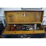 A Mid 20th Century Carpenter's Tool Box Together With A Selection Of Tools