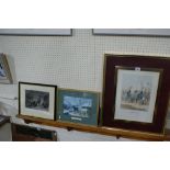 A Coloured Engraving Titled "The Post Office" Together With A Military Scene Engraving Etc