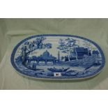 An Oblong Spode Pottery Blue And White Transfer Decorated Meat Plate, Tiber Pattern, 20" Across