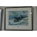 A Limited Edition Coloured Tryon Gallery Print By C F Tunnicliffe, Otter On Rocks, Signed And