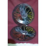 Two Circular Coloured Glass Dished Plates With Multi Coloured Floral Pattern Signed Andy Warhol Each