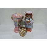 Two Early 20th Century Oriental Decorated Vases Together With An Arthur Wood Pottery Lustre Vase