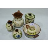 Eight Devon Pottery Motto Ware Pieces