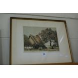 Alice Barnwell, A Coloured Engraving Of A Thatched Cottage Titled "Apple Blossom" Signed In Pencil