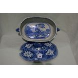 A Large John Rogers & Son Blue And White Transfer Decorated Tureen And Cover In The Fallow Deer