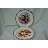 A Pair Of Staffordshire China Circular Gilt Bordered Display Plates With Fruit Painted Panels