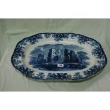 A 19th Century Copeland Blue And White Transfer Decorated Meat Plate With Castle Ruin Panel To The