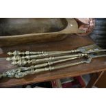 A Set Of Heavy Cast Brass Fire Irons
