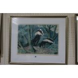 A Limited Edition Coloured Tryon Gallery Print By C F Tunnicliffe, Badgers In Woodland, Signed And