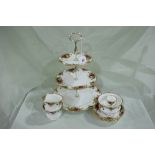 A Royal Albert Old Country Roses Pattern Three Tier Cake Stand Together With Seven Other Pieces