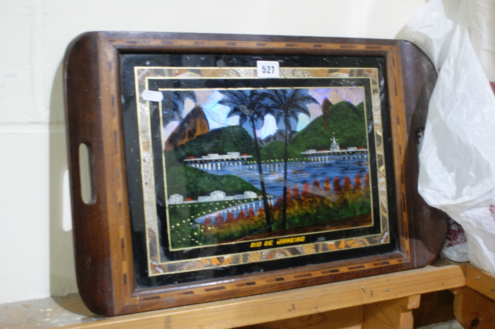 An Early 20th Century Butterfly Wing Decorated Tray Together With A Quantity Of Posters