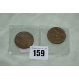 Two 1951 (Low Mint) British Penny Coins