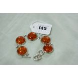 A Silver Set Amber Bracelet