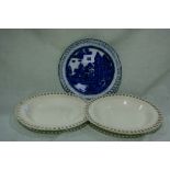 A 19th Century Staffordshire Pottery Blue And White Transfer Decorated Pierced Plate Together With
