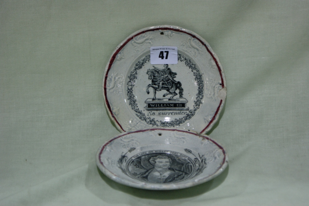 Two 19th Century Staffordshire Pottery Circular Nursery Plates, One With Transfer Scene Of William