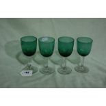 Four Green Tinted Stemmed Glasses