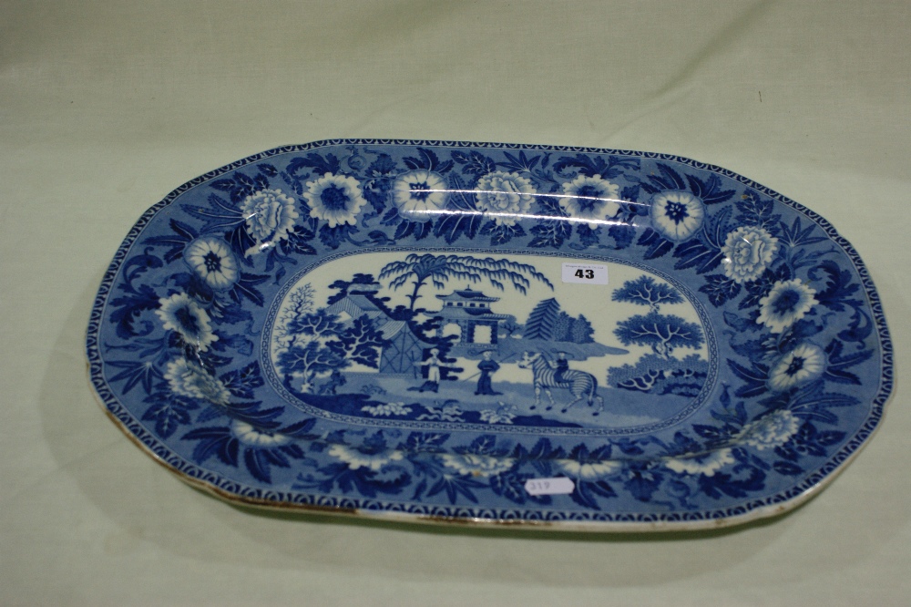 A 19th Century Rogers Blue And White Transfer Decorated Platter, Decorated In The "Zebra In The