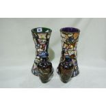 A Pair Of Circular Based Mosaic Vases Together With A Pair Of Oriental Cloisonne Vases