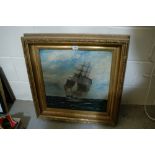 Early 20th Century School, Oil On Card, View Of A Sail Ship At Sea