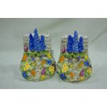 A Pair Of Tuscan China Cottage Garden Decorated Book Ends
