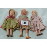 Three Early 20th Century German Manufacture Miniature Jointed Dolls In Original Clothing