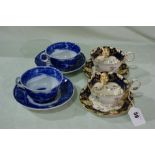 A Victorian Blue, Cream And Gilt Decorated Part Tea Set Together With A Blue And White Transfer