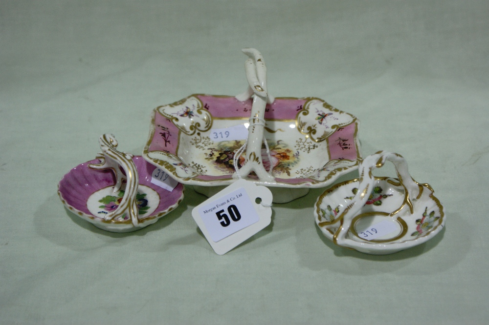 Three Mid 19th Century Porcelain Hand Painted Miniature Baskets