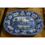 A 19th Century Rogers Blue And White Transfer Decorated Meat Plate Decorated In The "Elephant In The